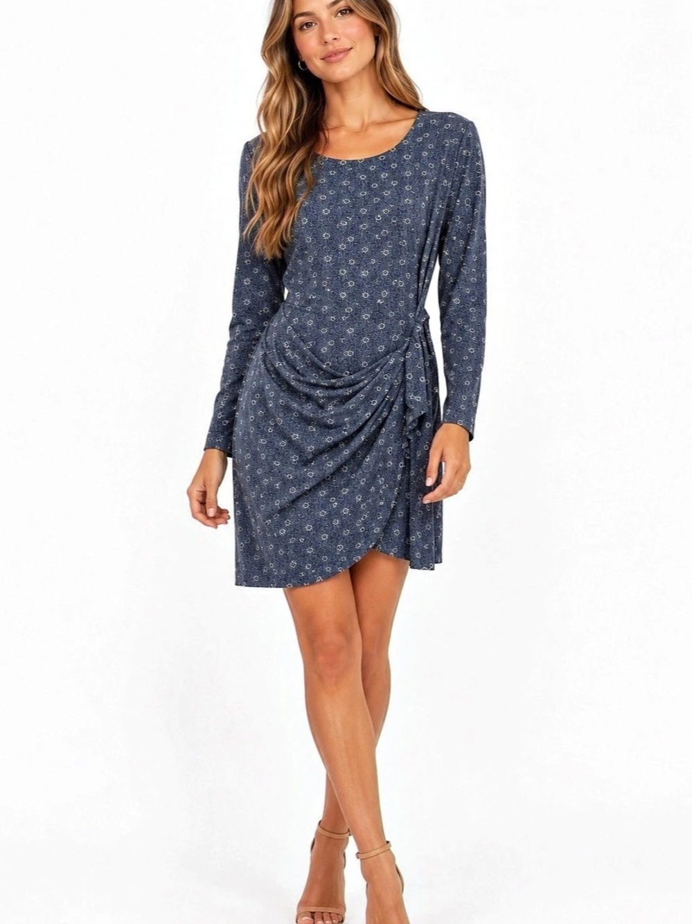 Rampage Floral Ruched Mini Dress in Blue & White Size Small Like New